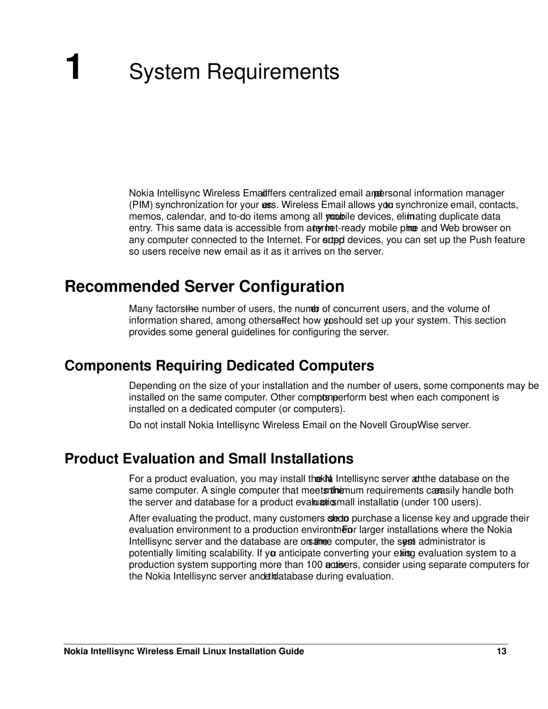 Nokia 9.2 manual System Requirements, Recommended Server Configuration, Components Requiring Dedicated Computers 