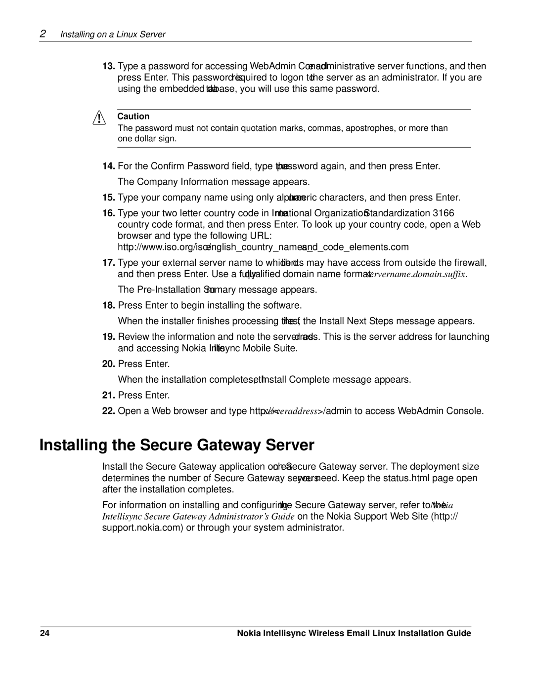 Nokia 9.2 manual Installing the Secure Gateway Server 