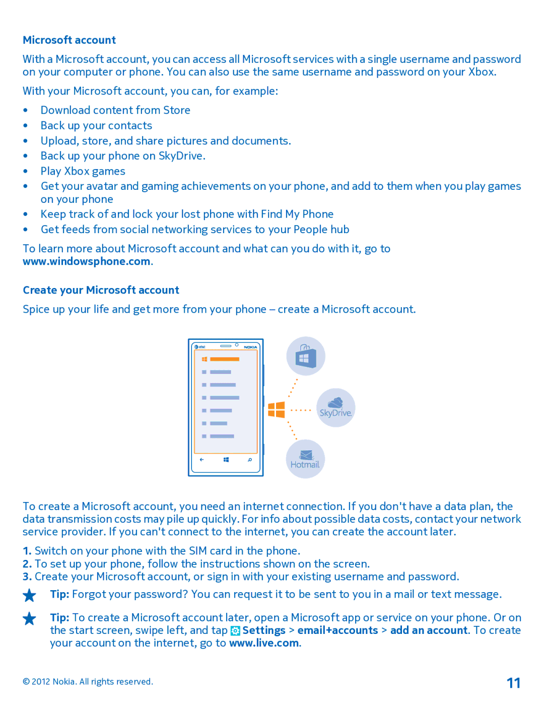 Nokia 920 manual Create your Microsoft account 