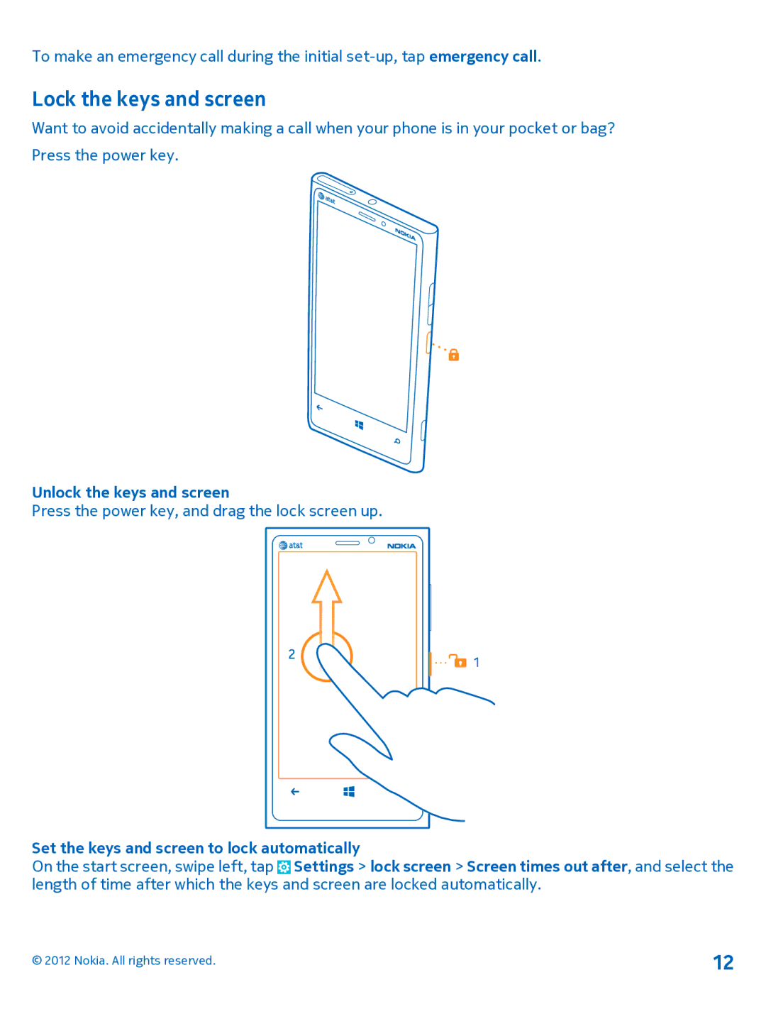 Nokia 920 manual Lock the keys and screen, Unlock the keys and screen, Set the keys and screen to lock automatically 