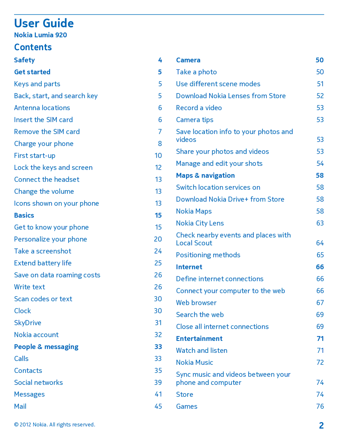 Nokia 920 manual Contents 