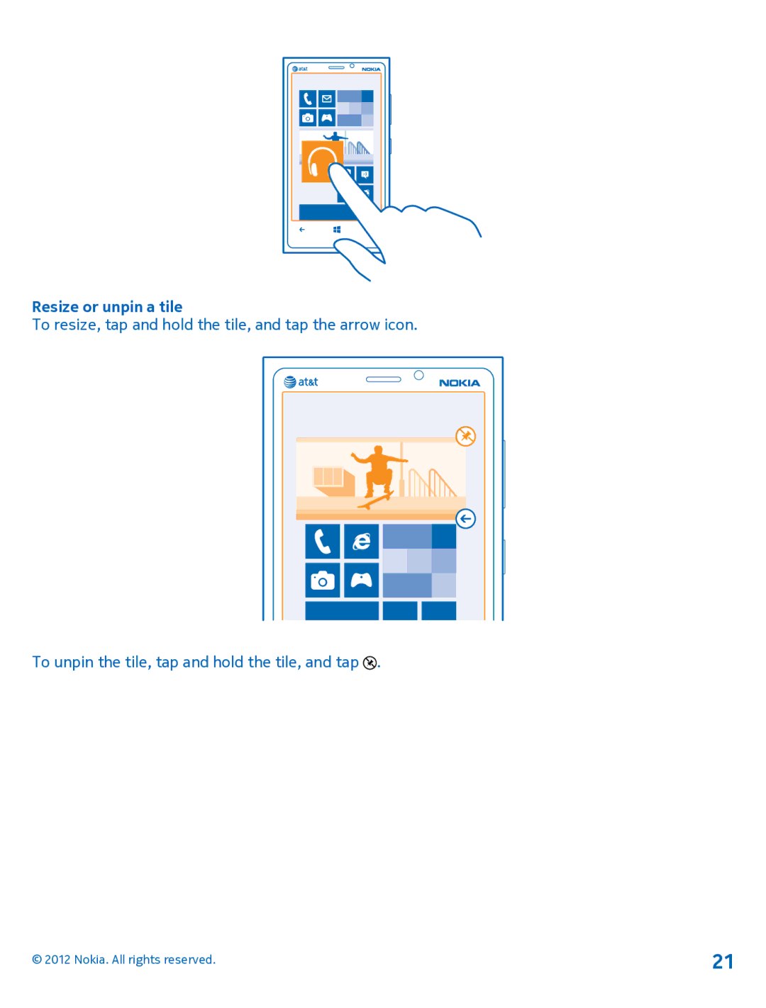 Nokia 920 manual Resize or unpin a tile 