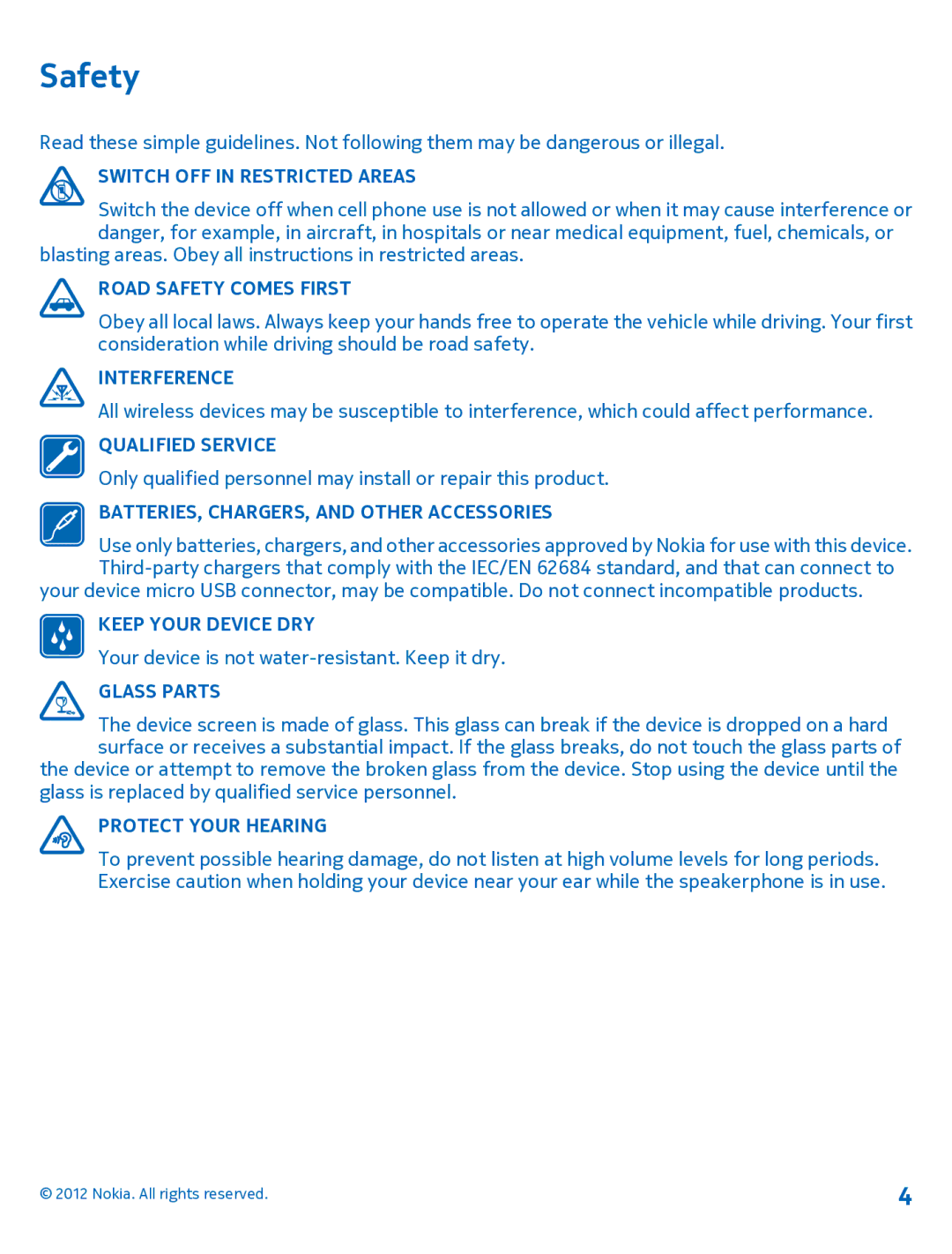 Nokia 920 manual Safety, Switch OFF in Restricted Areas 