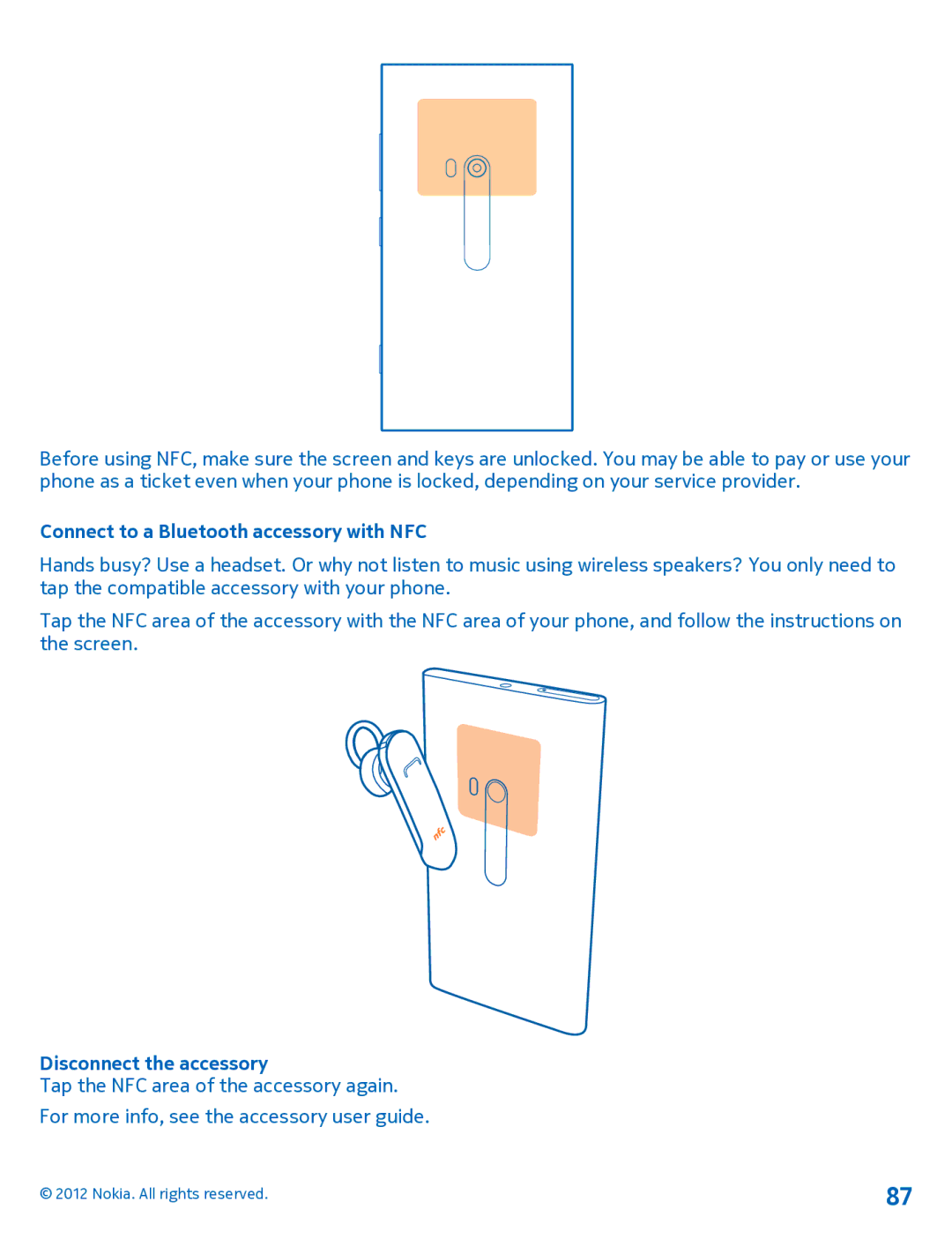 Nokia 920 manual Connect to a Bluetooth accessory with NFC, Disconnect the accessory 