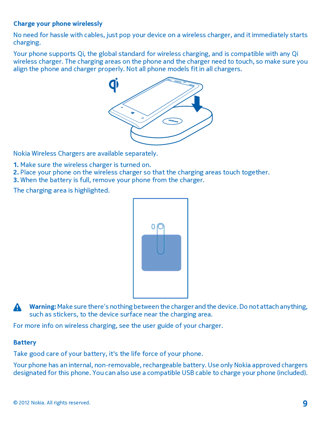 Nokia 920 manual Charge your phone wirelessly, Battery 