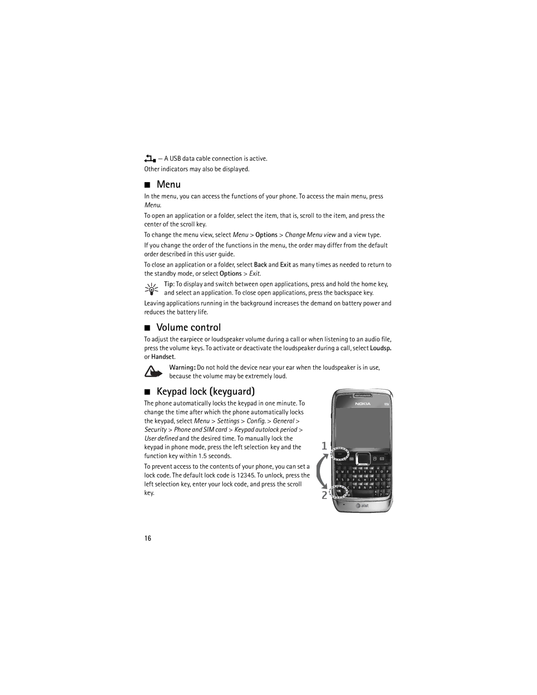 Nokia 9210644 manual Menu, Volume control, Keypad lock keyguard 