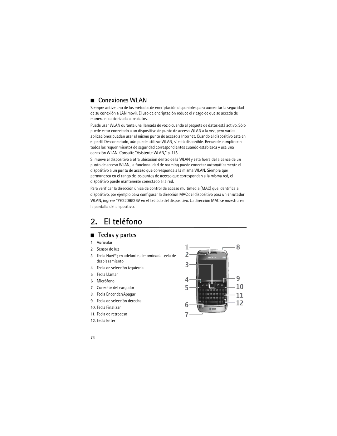 Nokia 9210644 manual El teléfono, Conexiones Wlan, Teclas y partes 