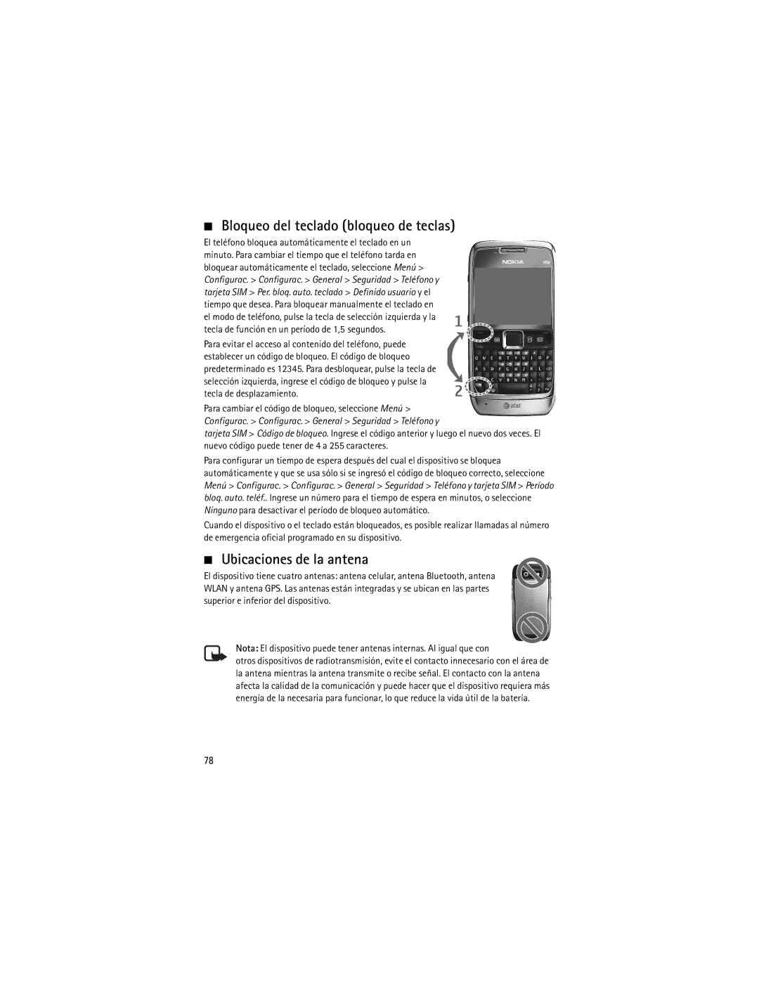 Nokia 9210644 manual Bloqueo del teclado bloqueo de teclas, Ubicaciones de la antena 