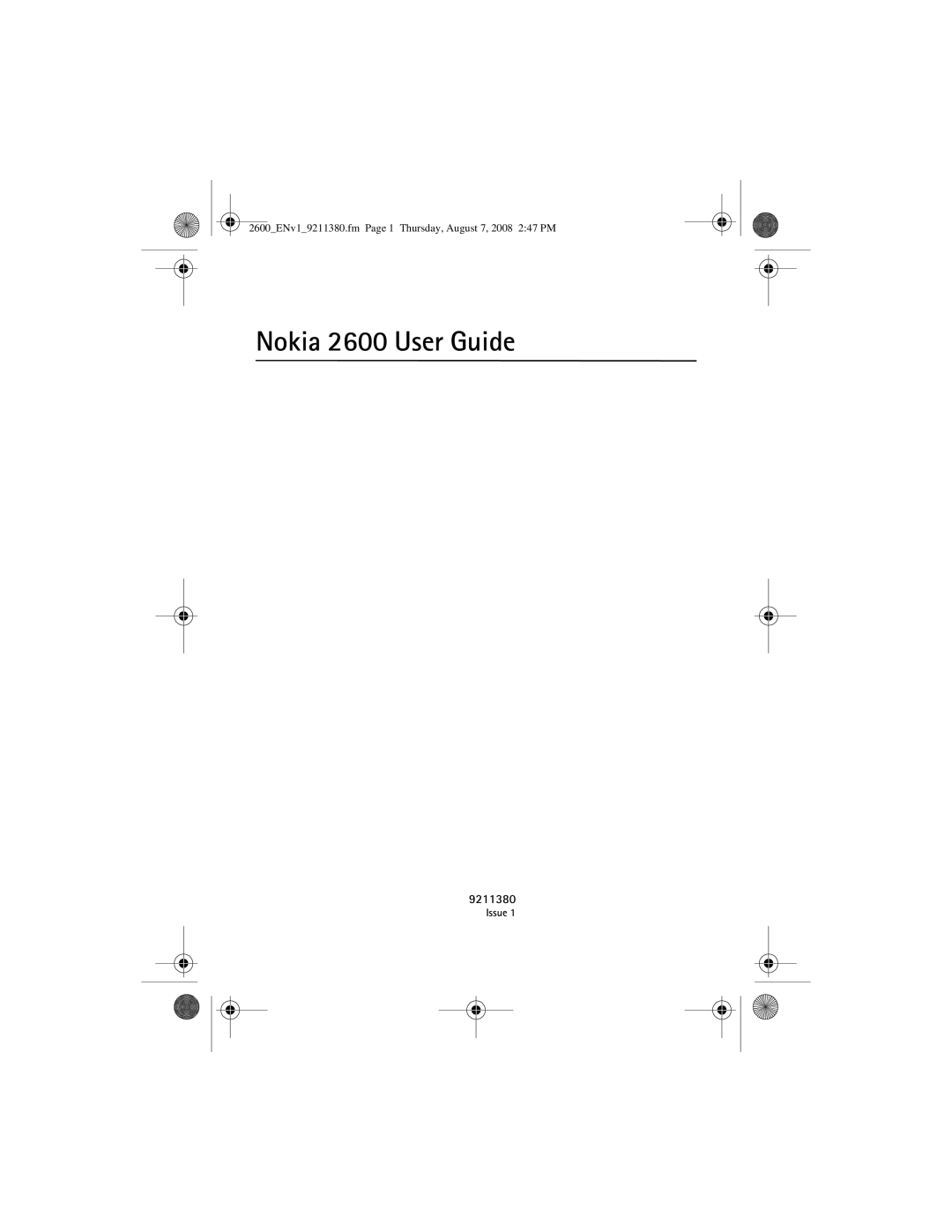 Nokia 9211380 manual Nokia 2600 User Guide 