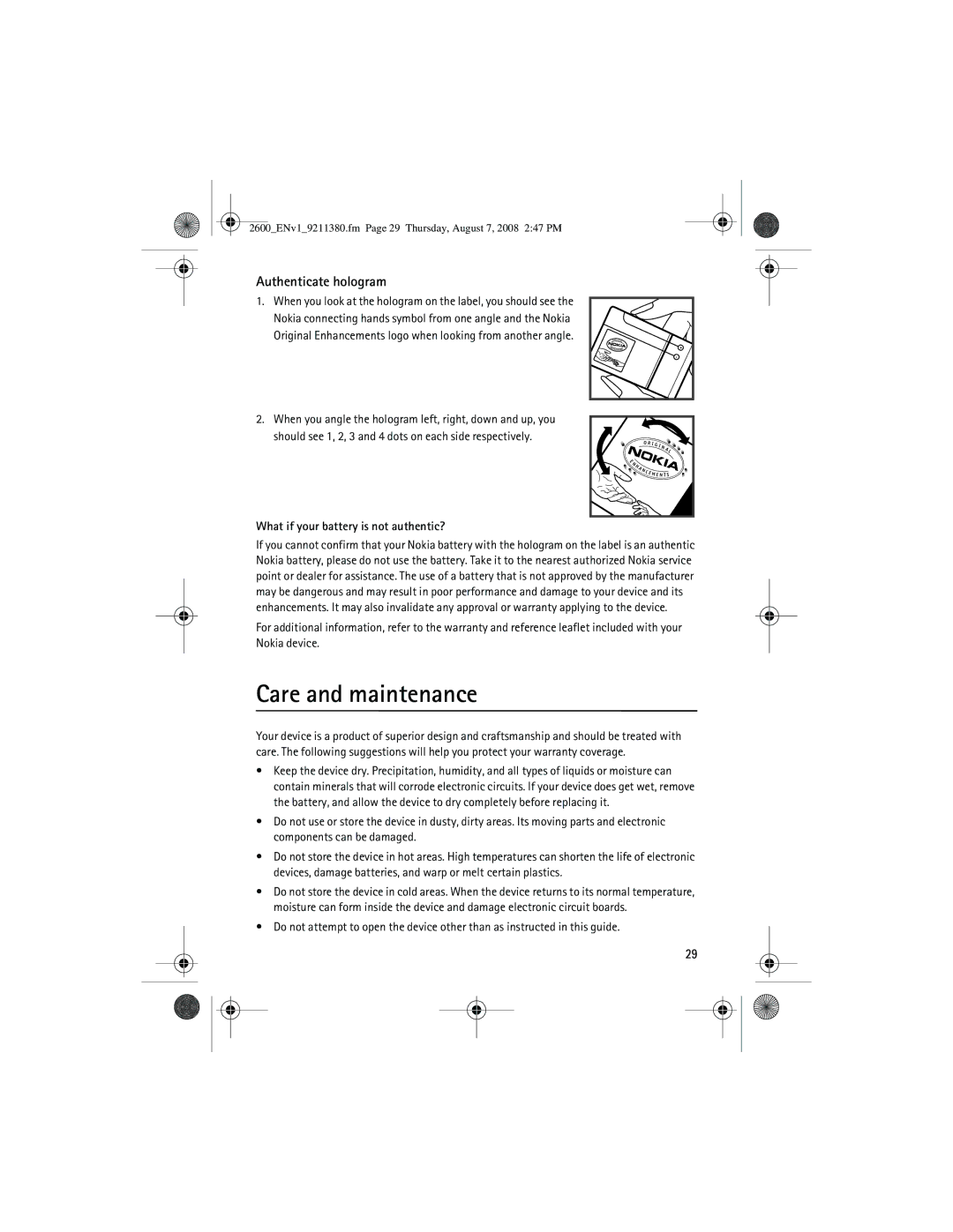 Nokia 9211380 manual Care and maintenance, What if your battery is not authentic? 