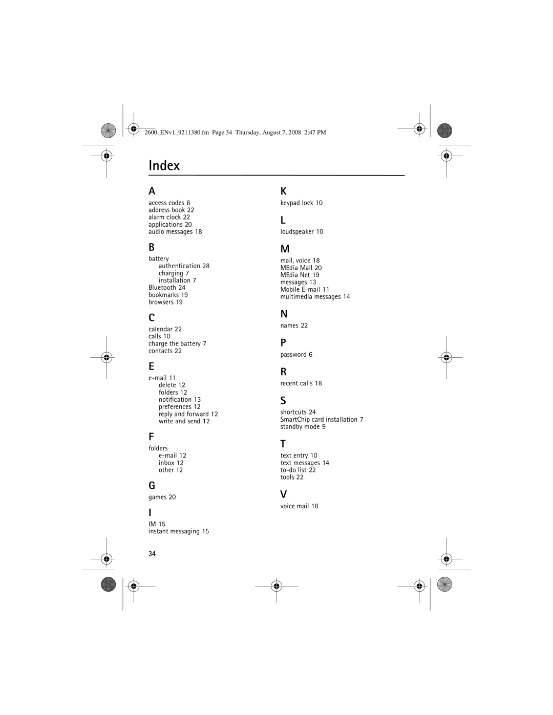 Nokia 9211380 manual Index 