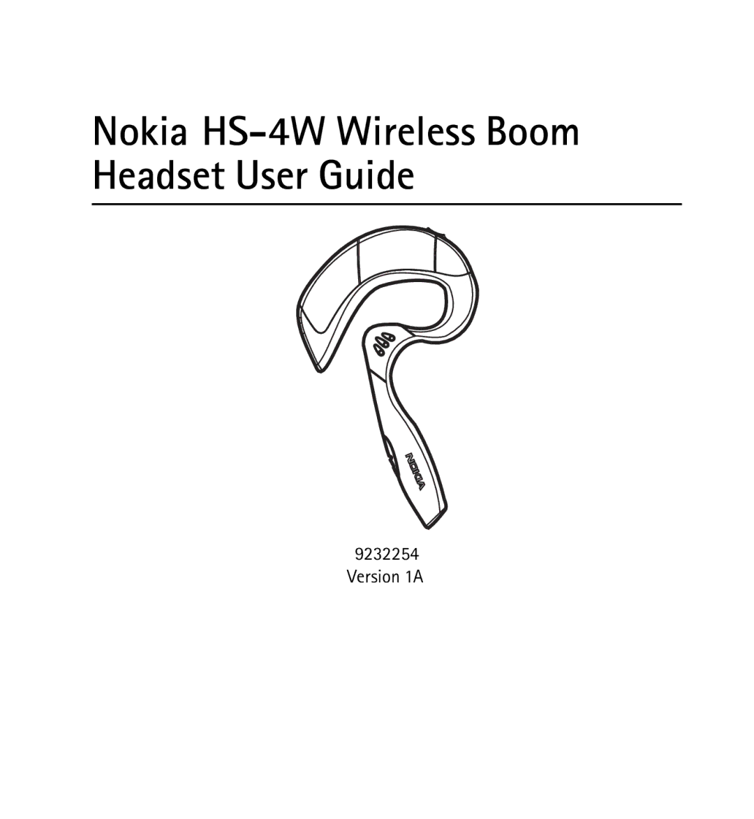 Nokia 9232254 manual Nokia HS-4W Wireless Boom Headset User Guide 