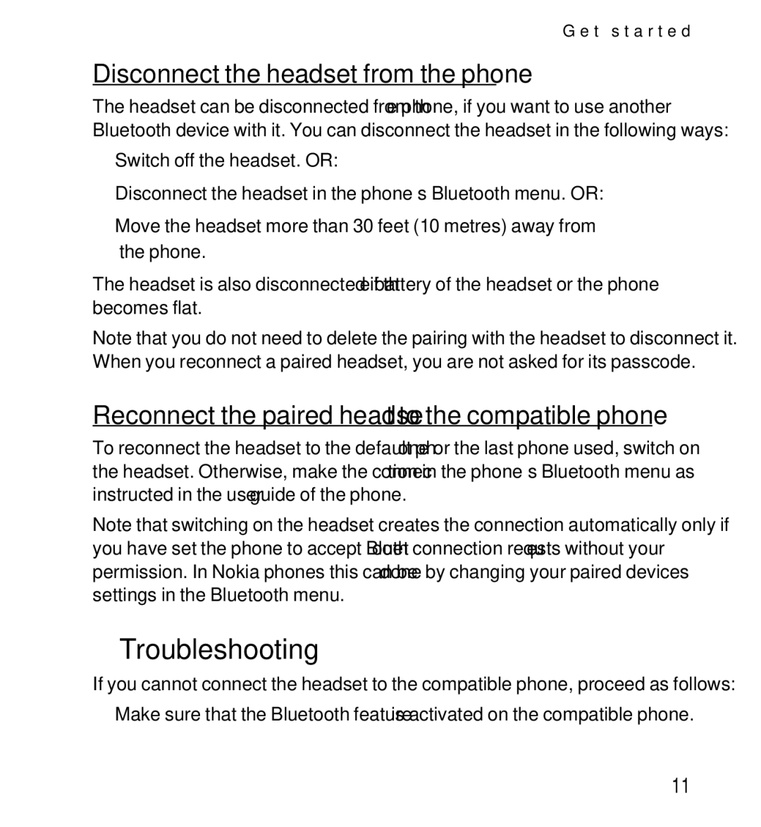 Nokia 9232254 manual Troubleshooting, Disconnect the headset from the phone 