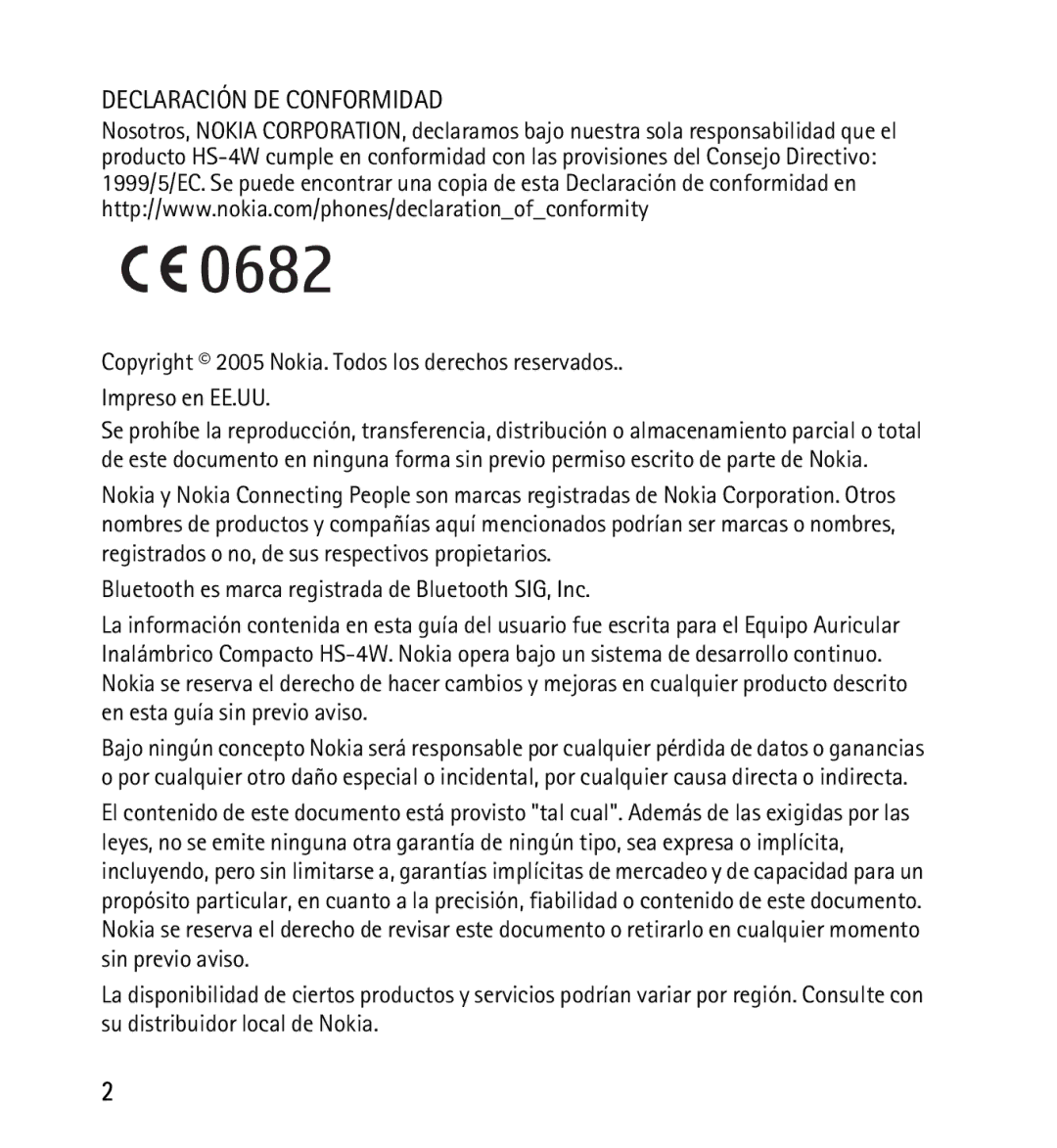 Nokia 9232254 manual Declaración DE Conformidad 