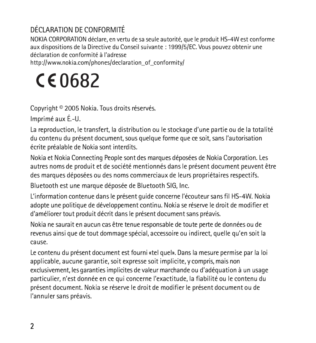 Nokia 9232254 manual Déclaration DE Conformité 