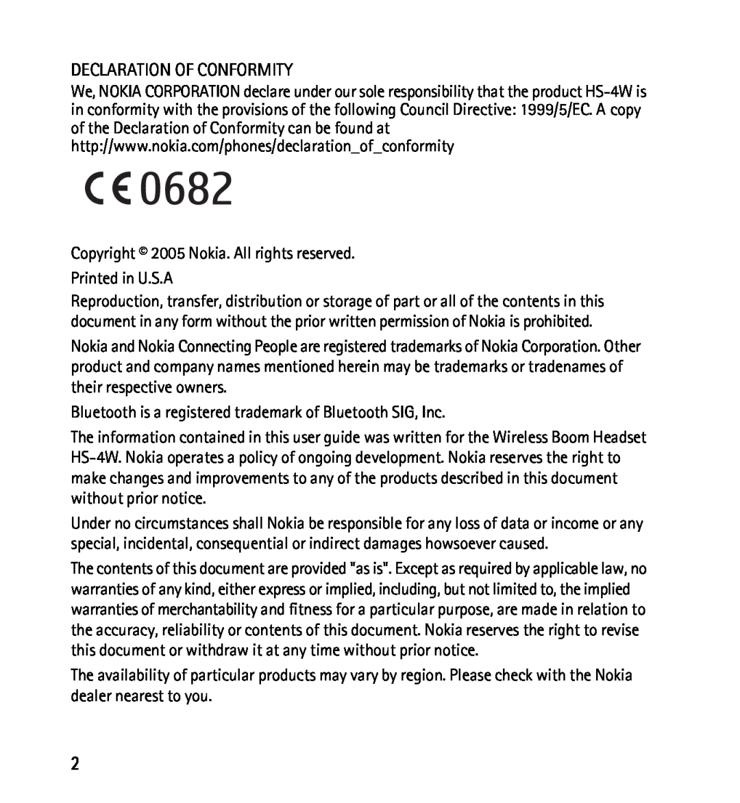 Nokia 9232254 manual Declaration Of Conformity 