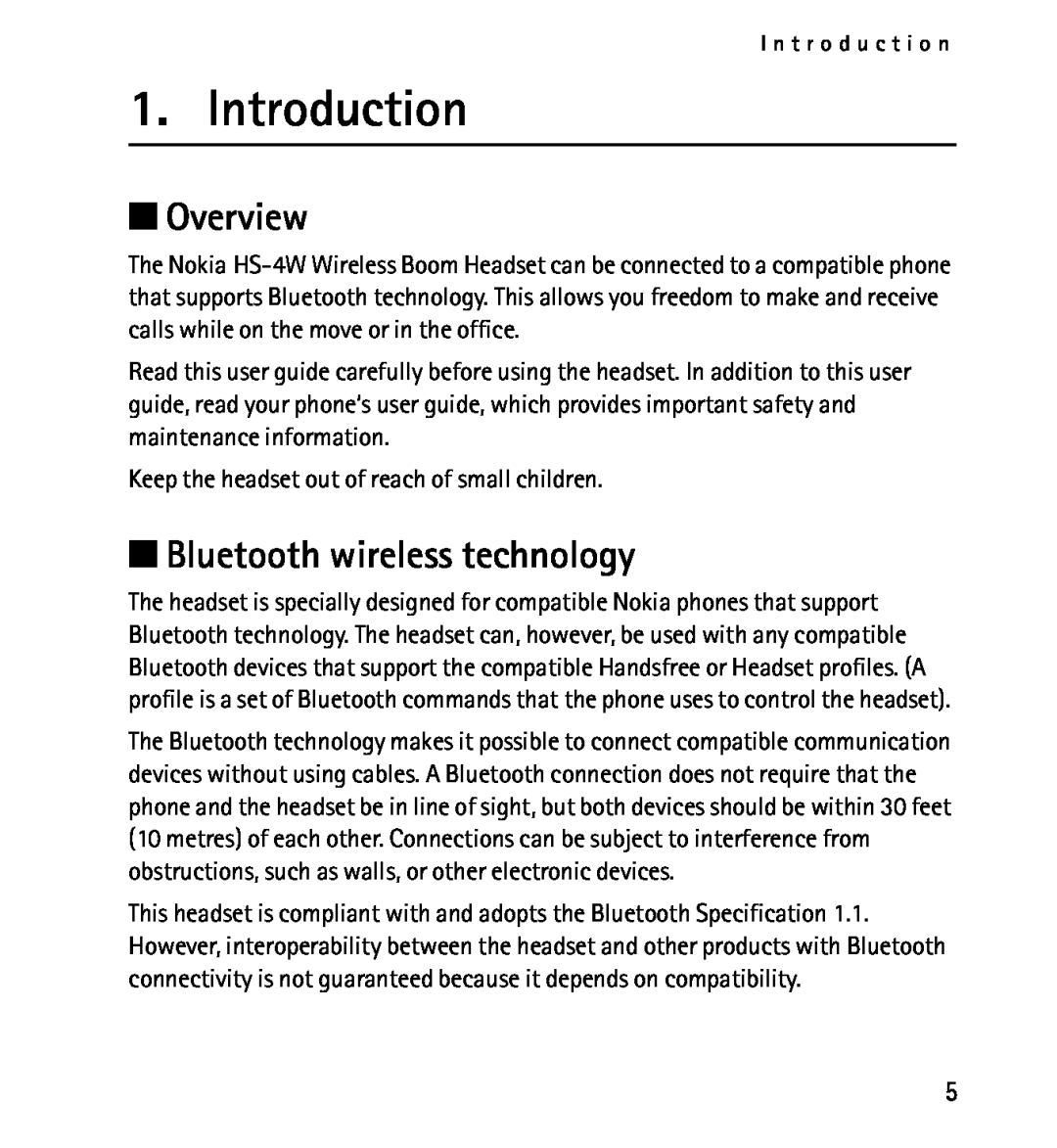 Nokia 9232254 manual Introduction, Overview, Bluetooth wireless technology 