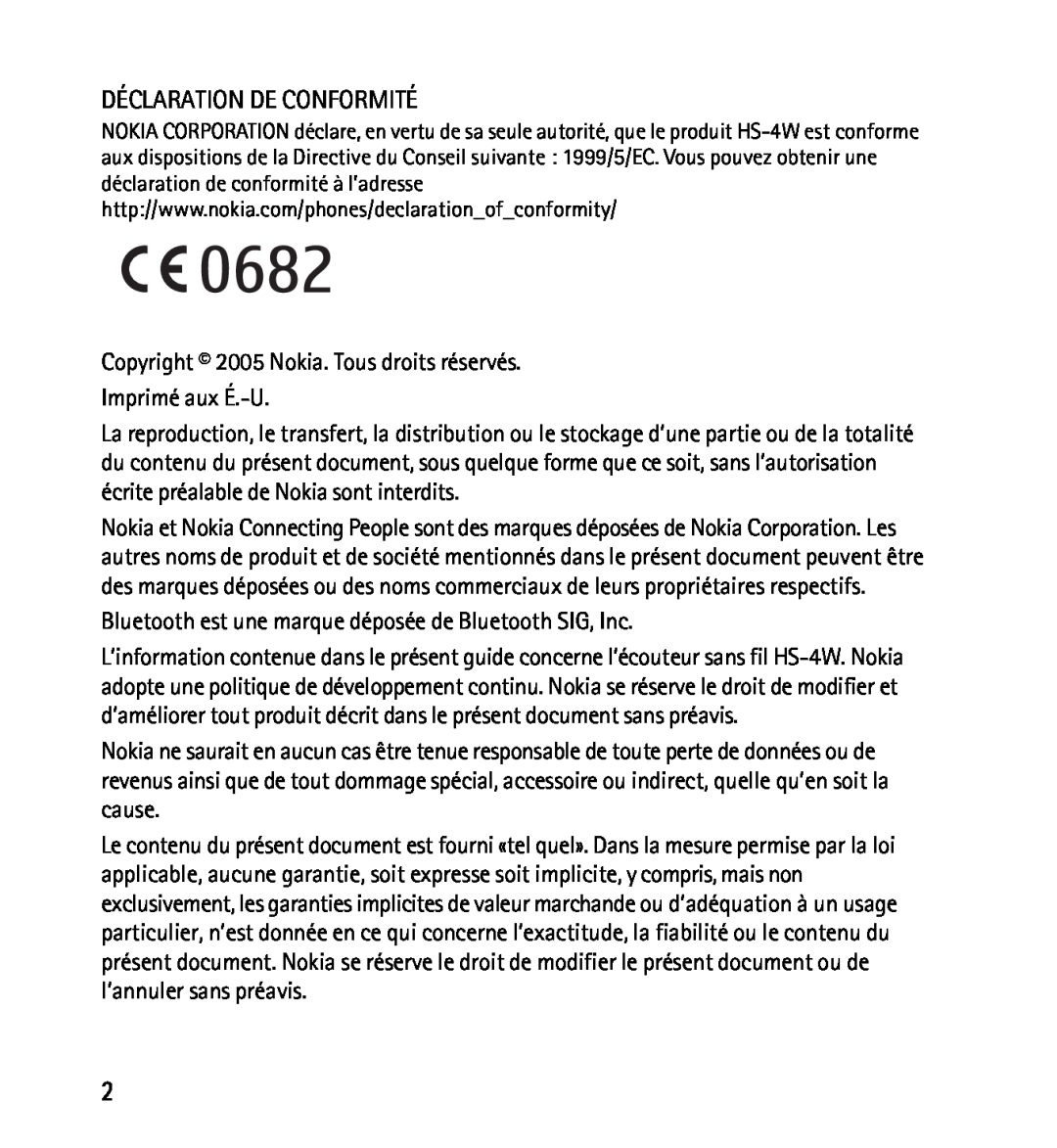 Nokia 9232254 manual Déclaration De Conformité 