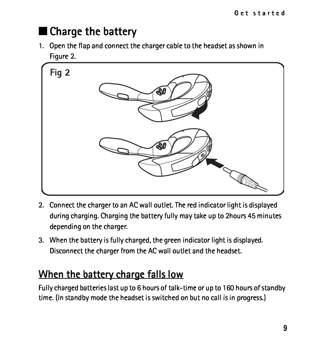 Nokia 9232254 manual Charge the battery, When the battery charge falls low 