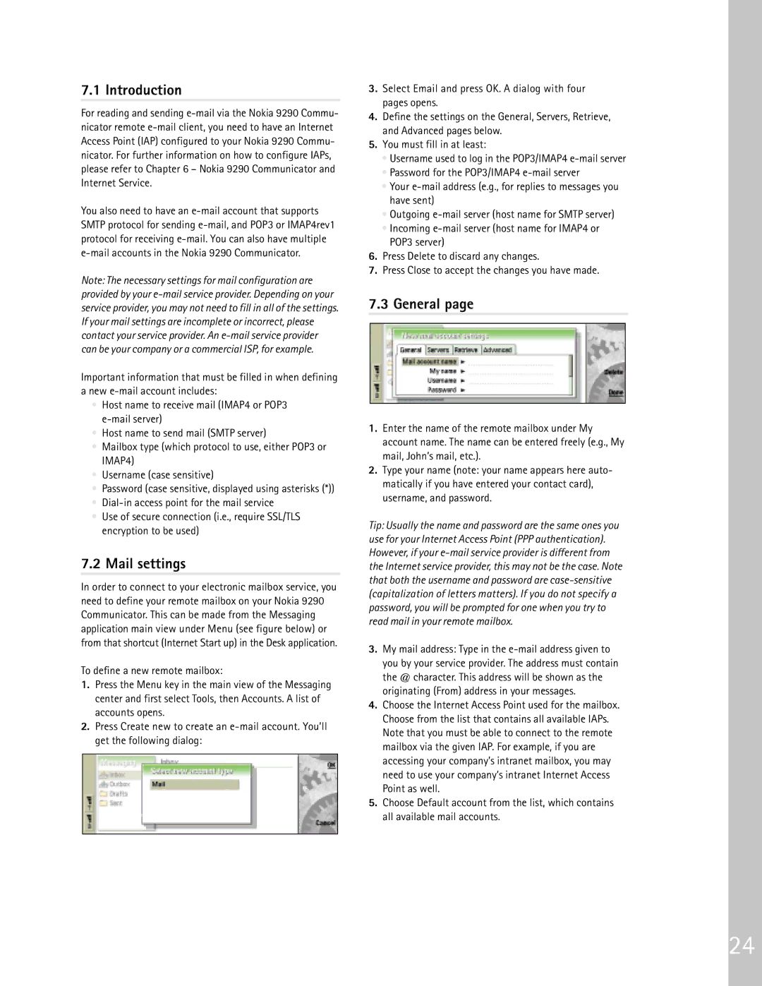 Nokia 9290 manual Mail settings, General 