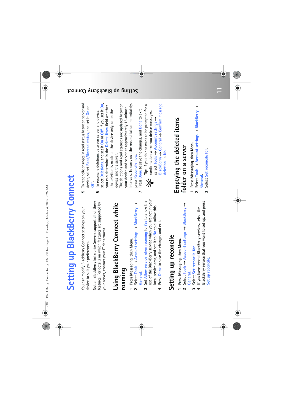 Nokia 9300i manual Setting up BlackBerry Connect, Setting up reconcile, Select Set reconcile for 