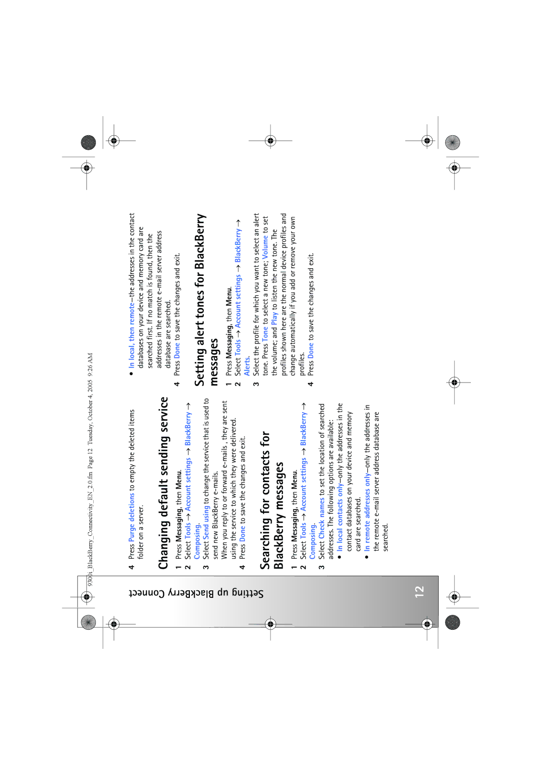 Nokia 9300i manual Setting alert tones for BlackBerry messages, Setting up BlackBerry Connect 