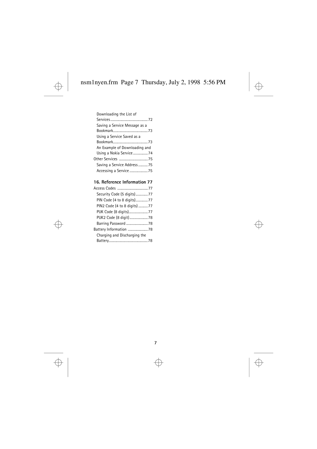 Nokia 9351609 manual Nsm1nyen.frm Page 7 Thursday, July 2, 1998 556 PM, Downloading the List 