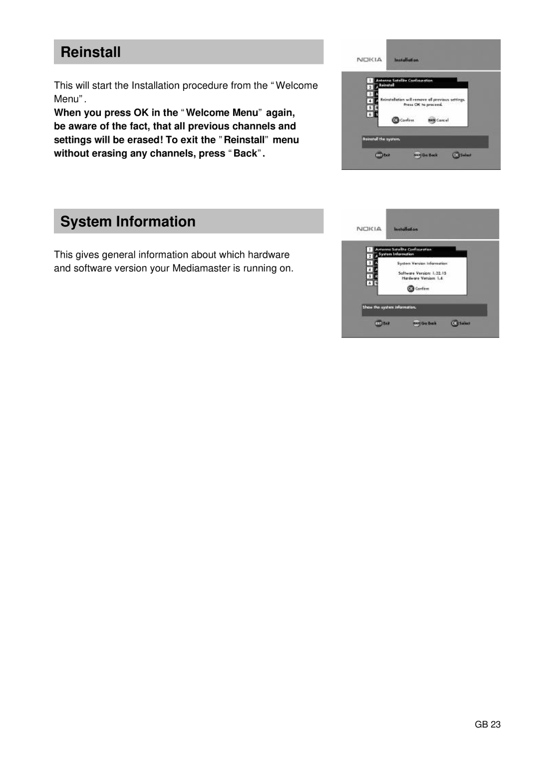 Nokia 9400 S owner manual Reinstall, System Information 