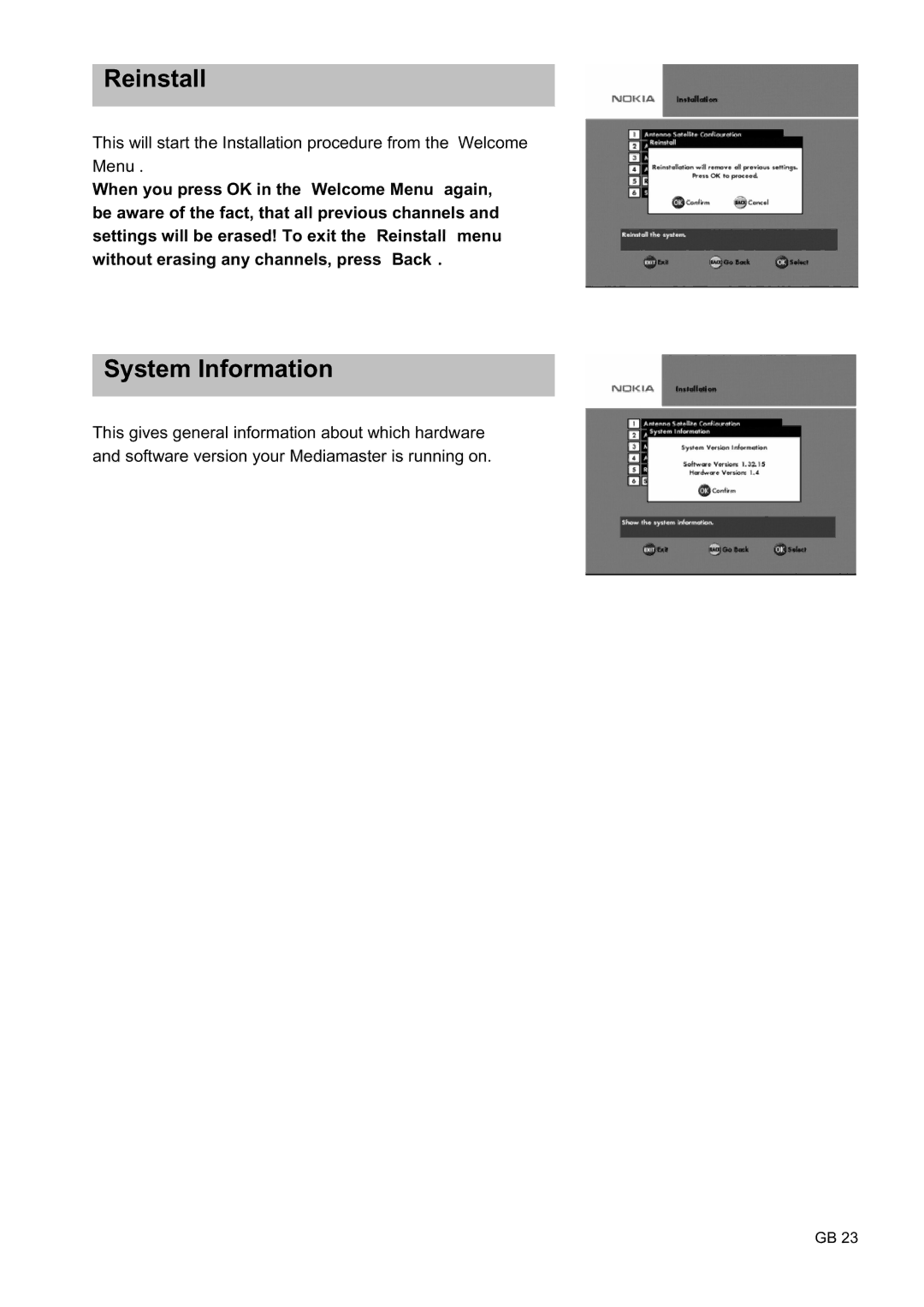 Nokia 9450 S owner manual Reinstall, System Information 