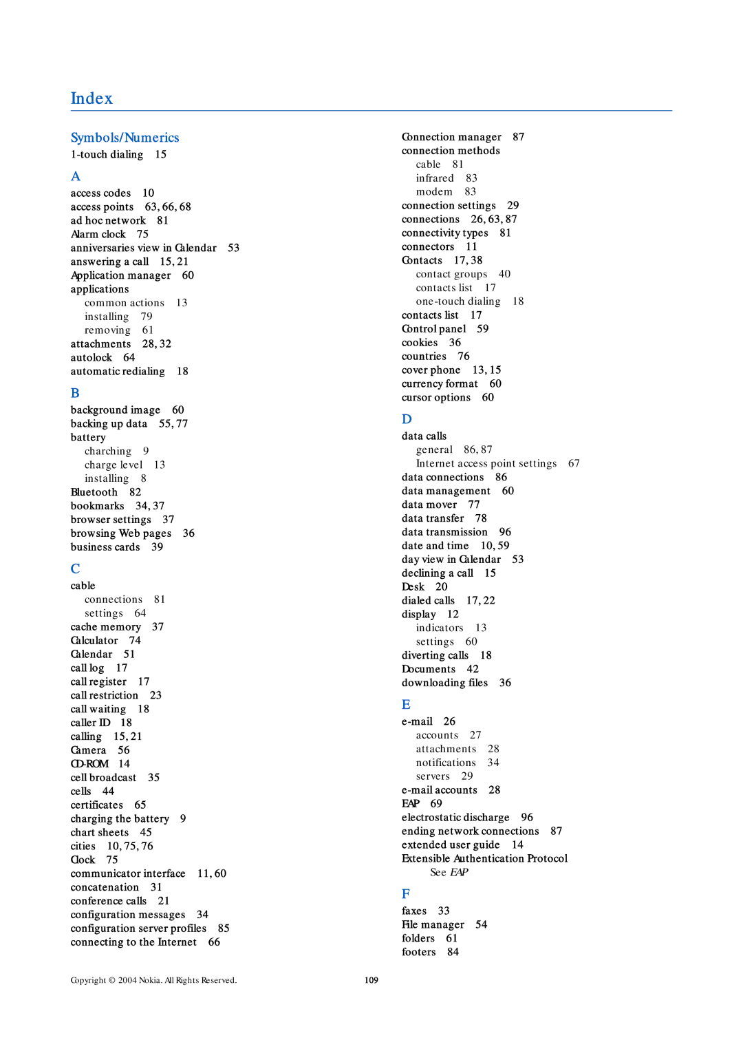 Nokia 9500 manual Index 