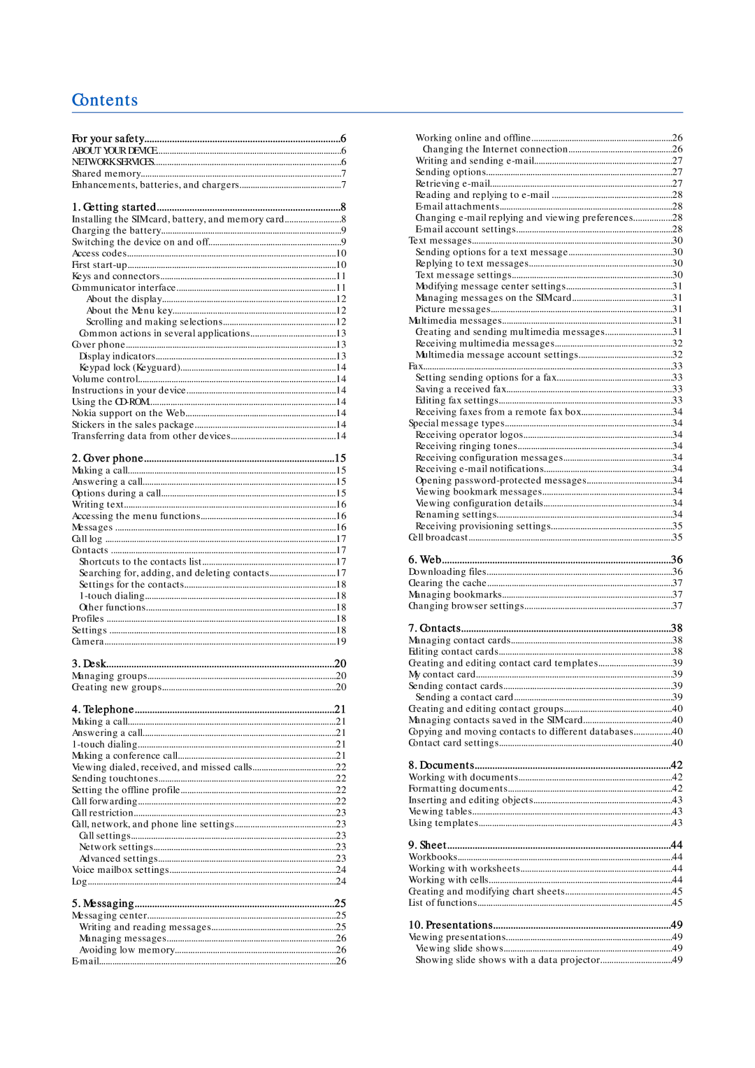 Nokia 9500 manual Contents 