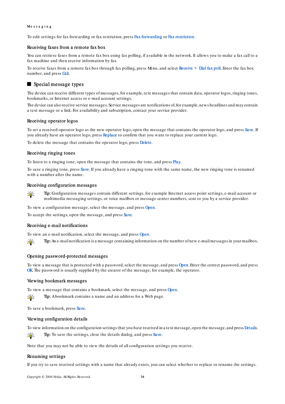 Nokia 9500 manual Special message types 