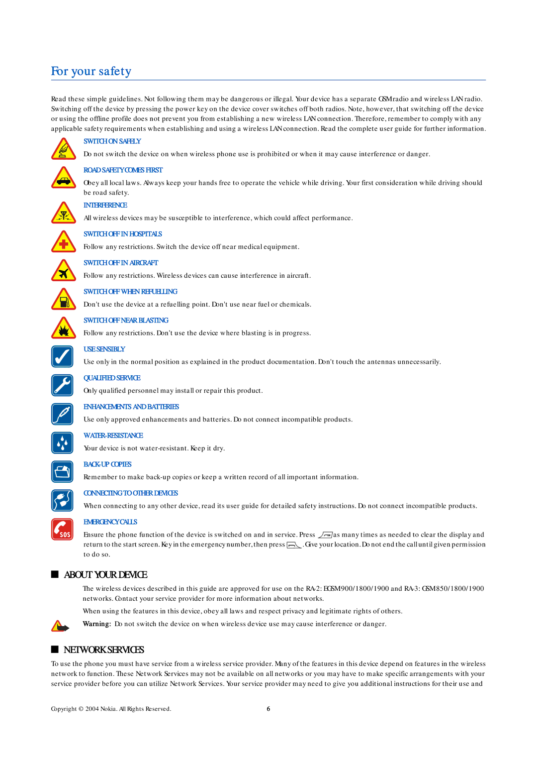 Nokia 9500 manual For your safety, Switch on Safely 