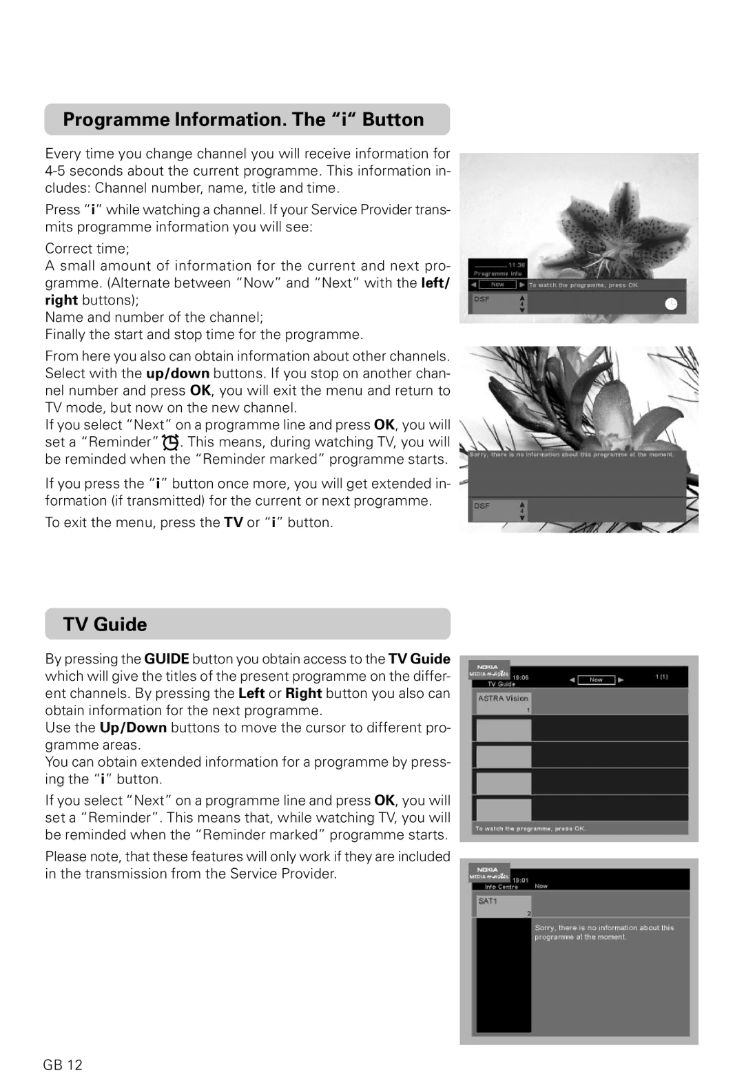 Nokia 9600C owner manual Programme Information. The i Button, TV Guide 