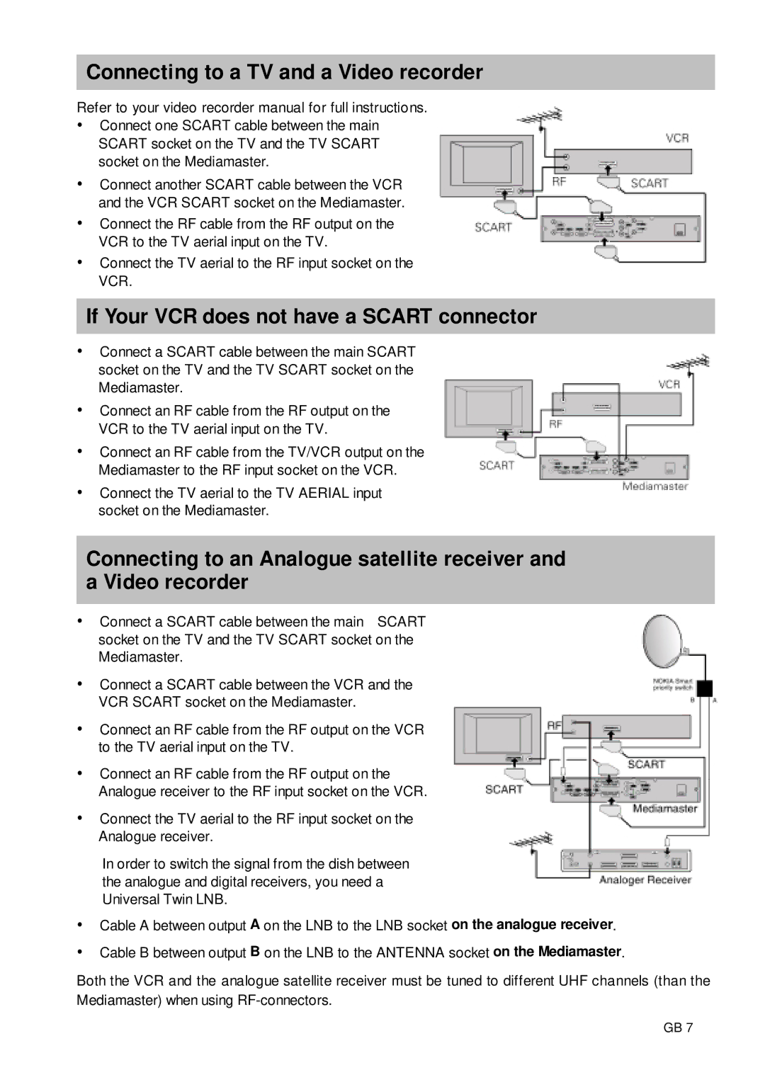 Nokia 9650S owner manual Connecting to a TV and a Video recorder, If Your VCR does not have a Scart connector 