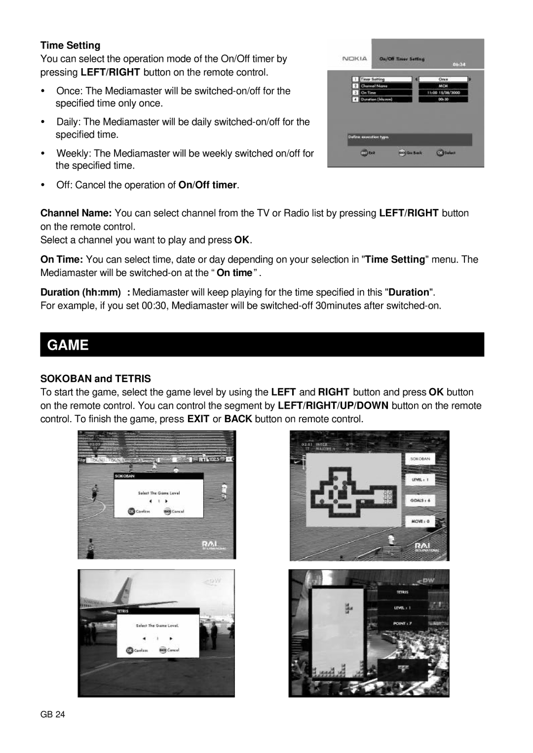 Nokia 9660S owner manual Game, Time Setting, Sokoban and Tetris 