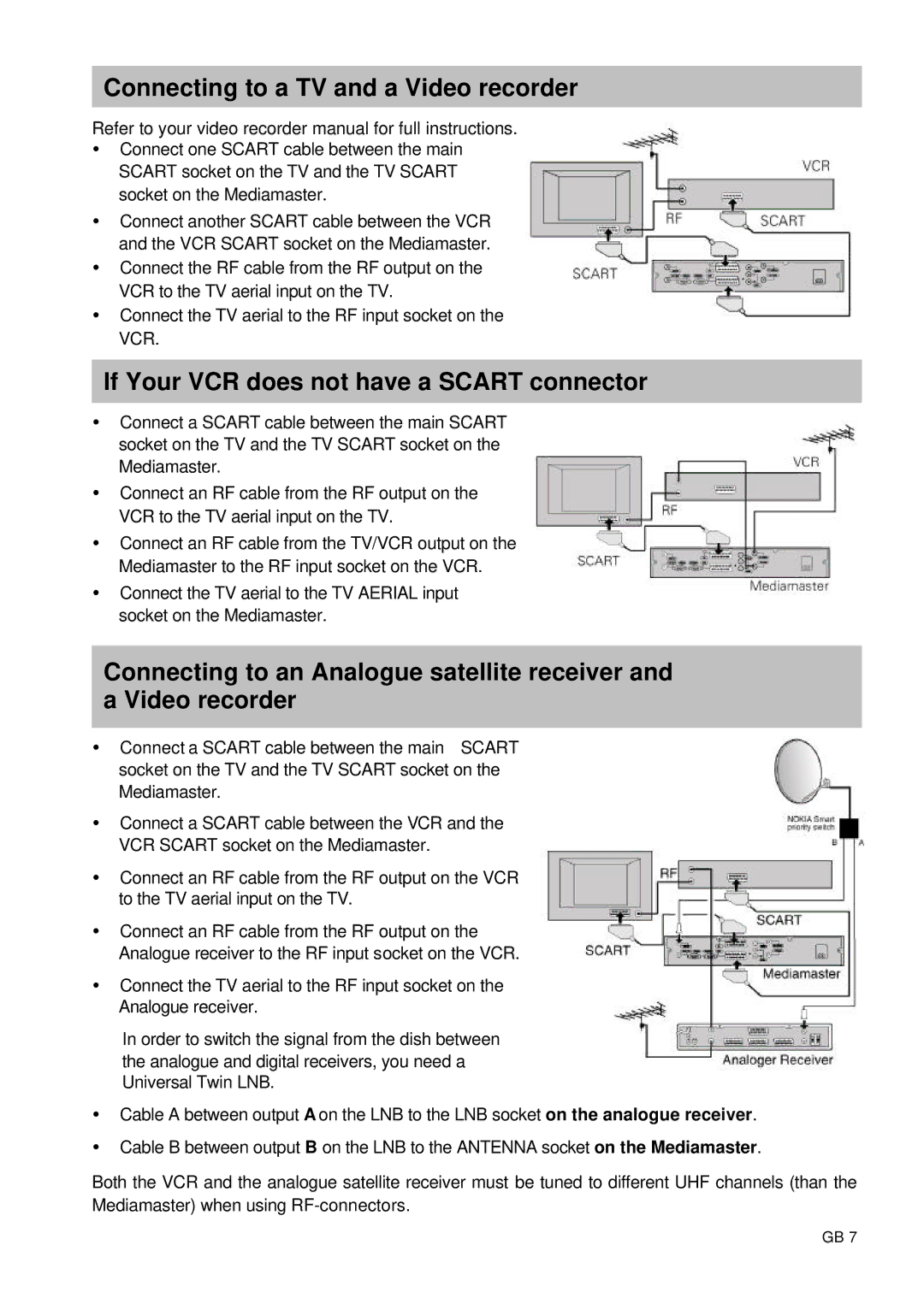 Nokia 9660S owner manual Connecting to a TV and a Video recorder, If Your VCR does not have a Scart connector 