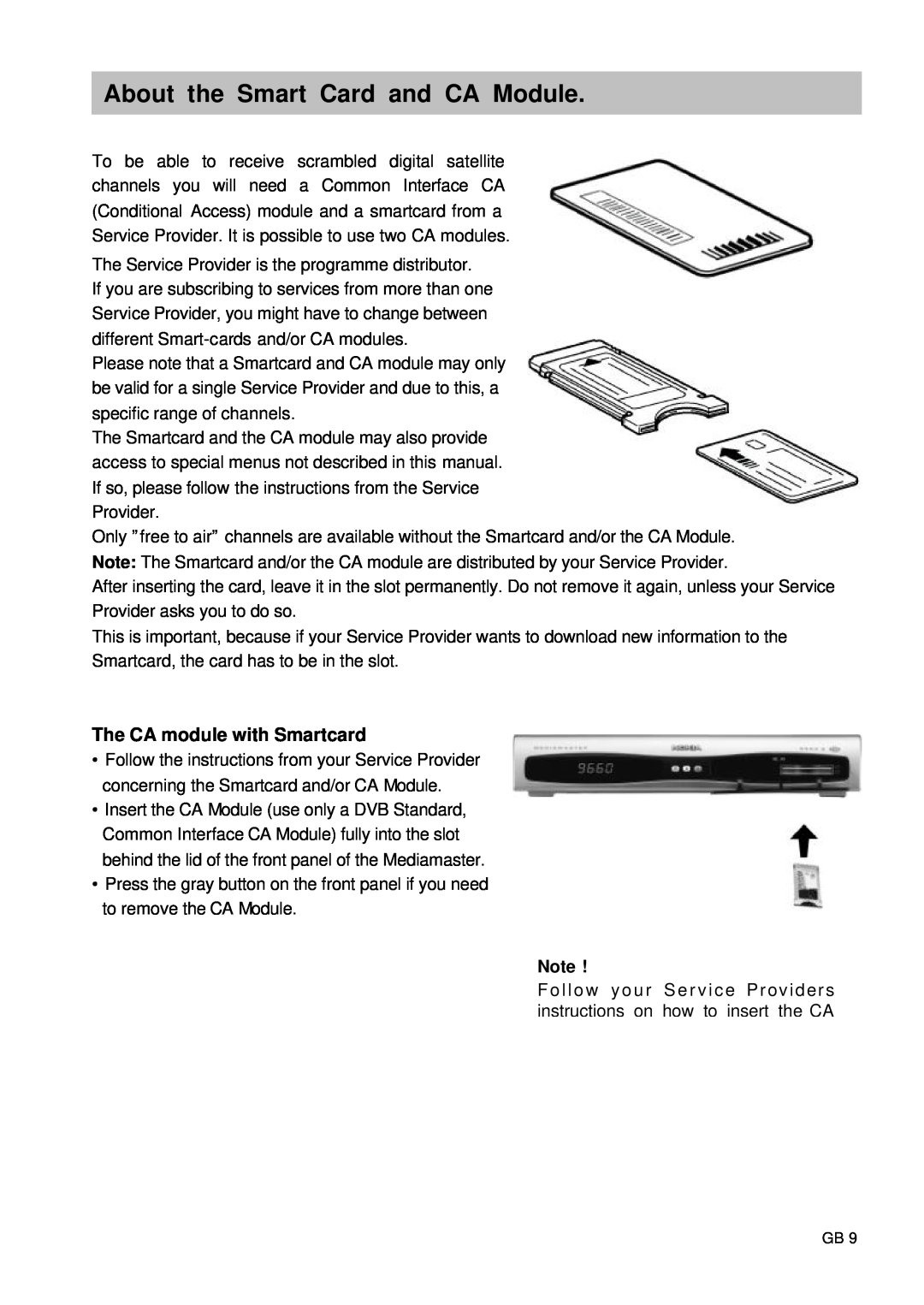 Nokia 9660S owner manual About the Smart Card and CA Module, The CA module with Smartcard 