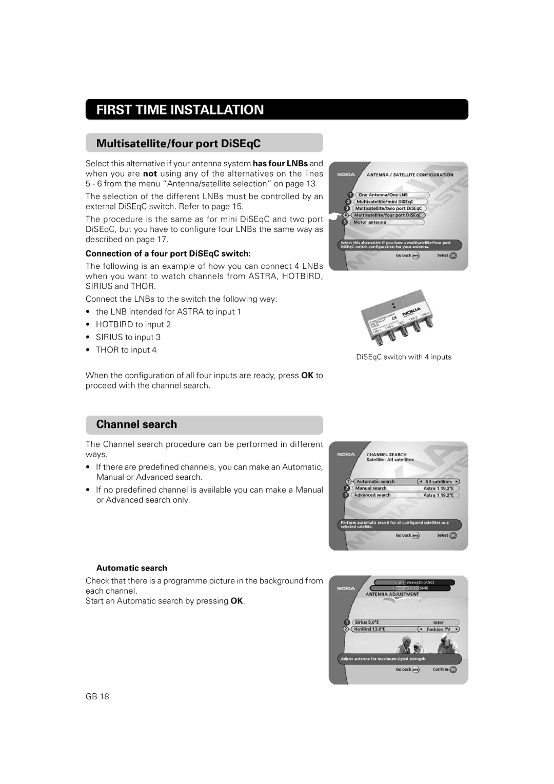 Nokia 9802 S owner manual DiSEqC switch with 4 inputs 