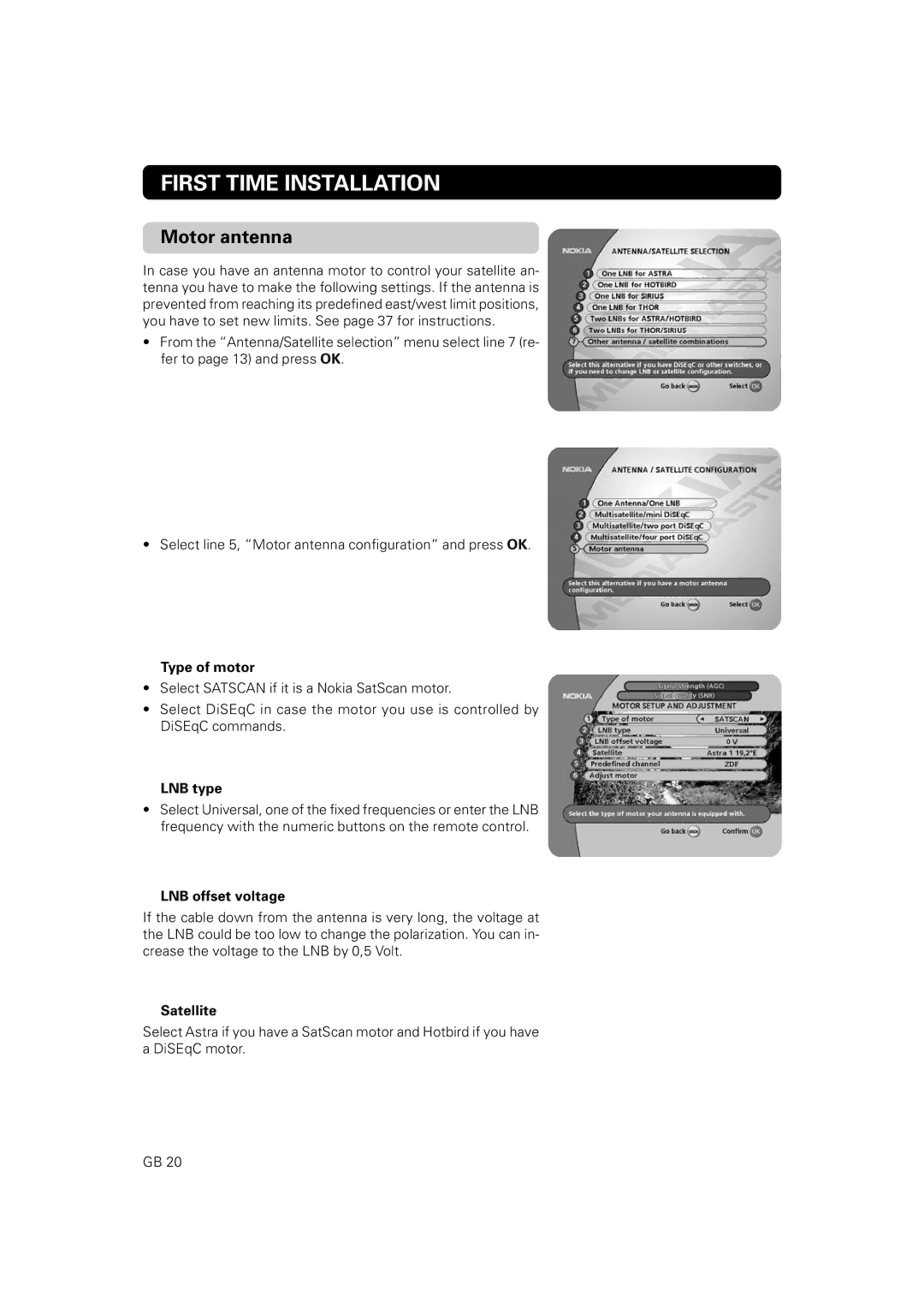 Nokia 9802 S owner manual Motor antenna, Type of motor 