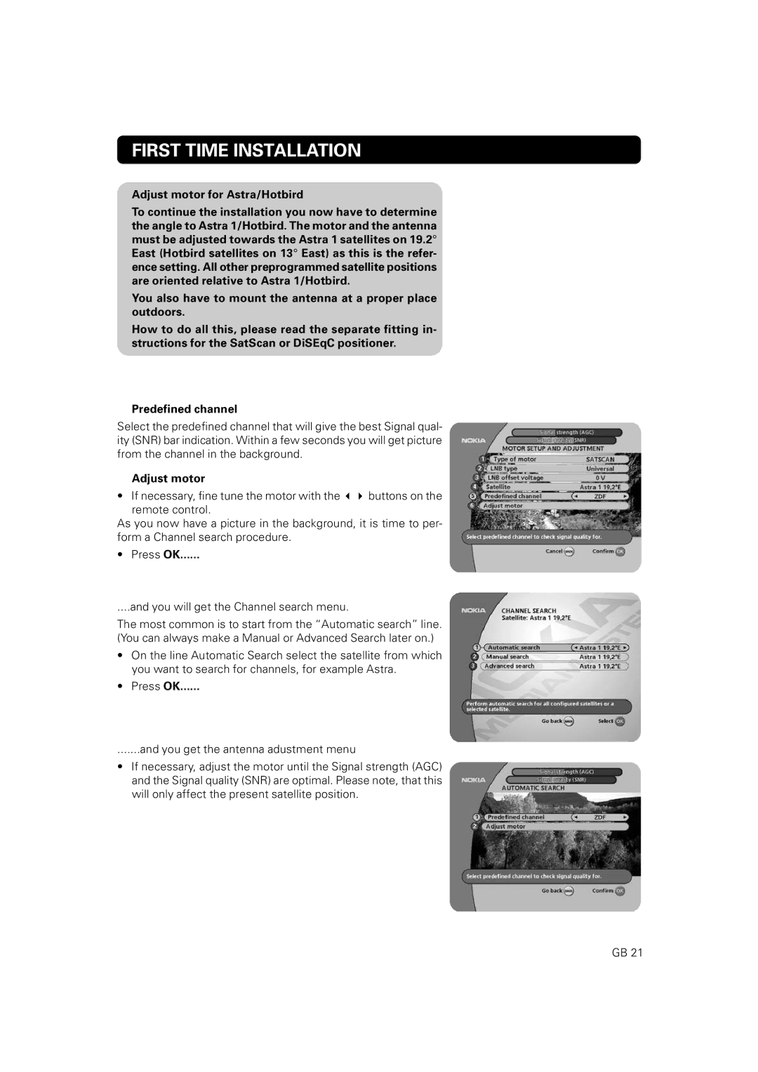 Nokia 9802 S owner manual Adjust motor, Press OK 