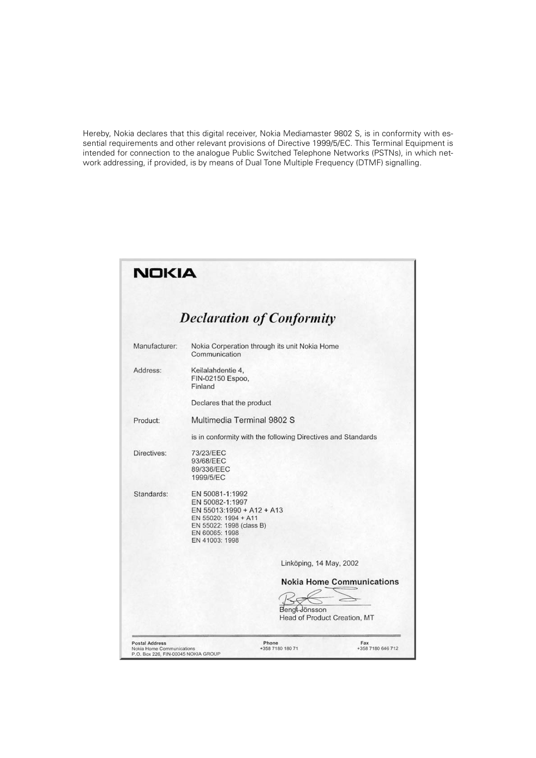 Nokia 9802 S owner manual 