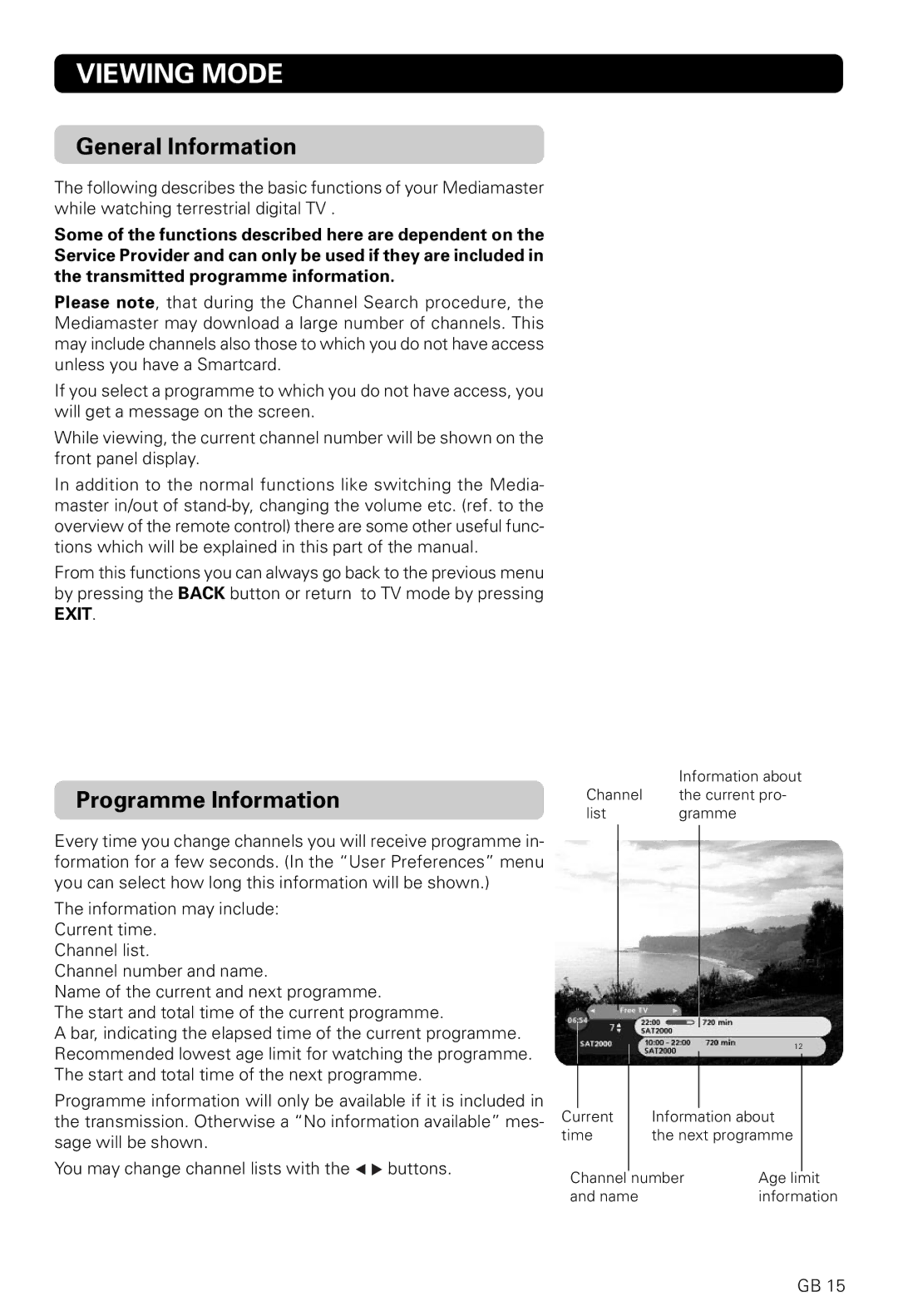 Nokia 9820 T owner manual Viewing Mode, Programme Information 