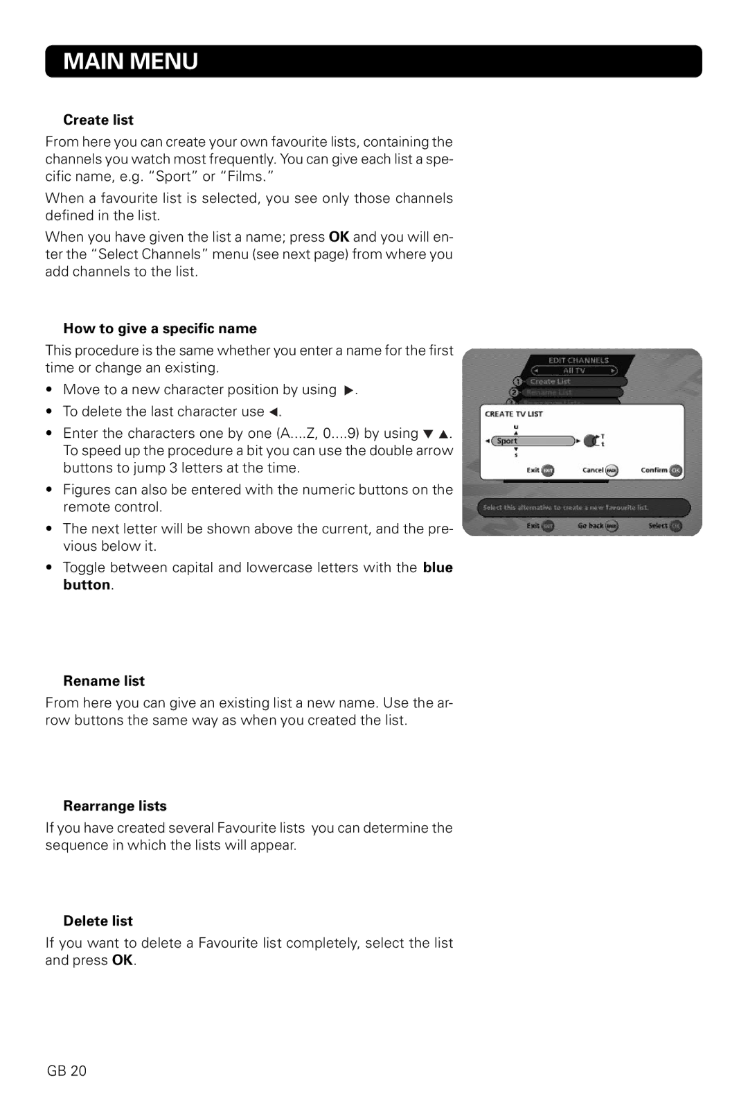 Nokia 9820 T owner manual Create list, How to give a specific name, Rename list, Rearrange lists, Delete list 