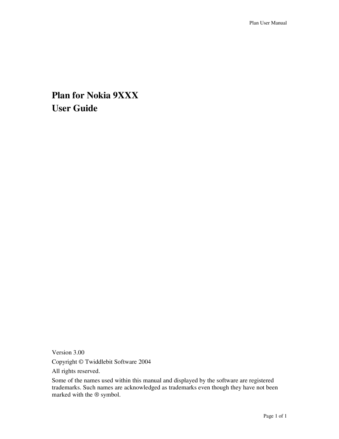 Nokia 9XXX user manual Plan for Nokia User Guide 