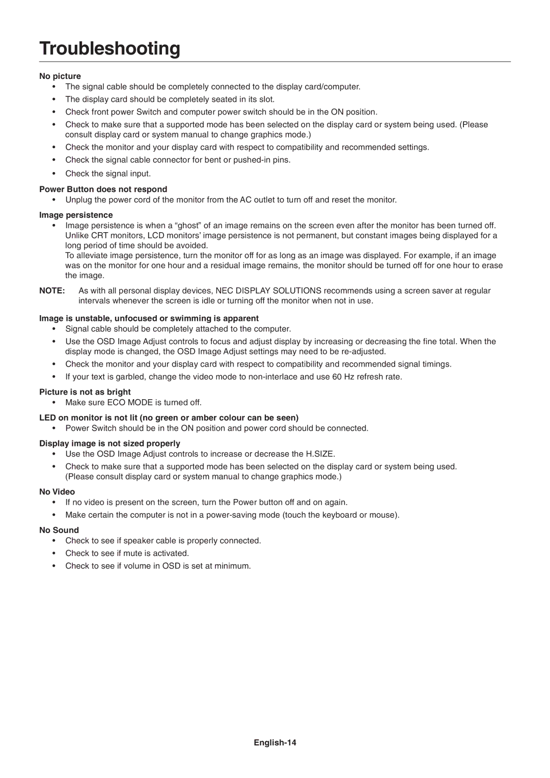 Nokia AS191WMBK user manual Troubleshooting 