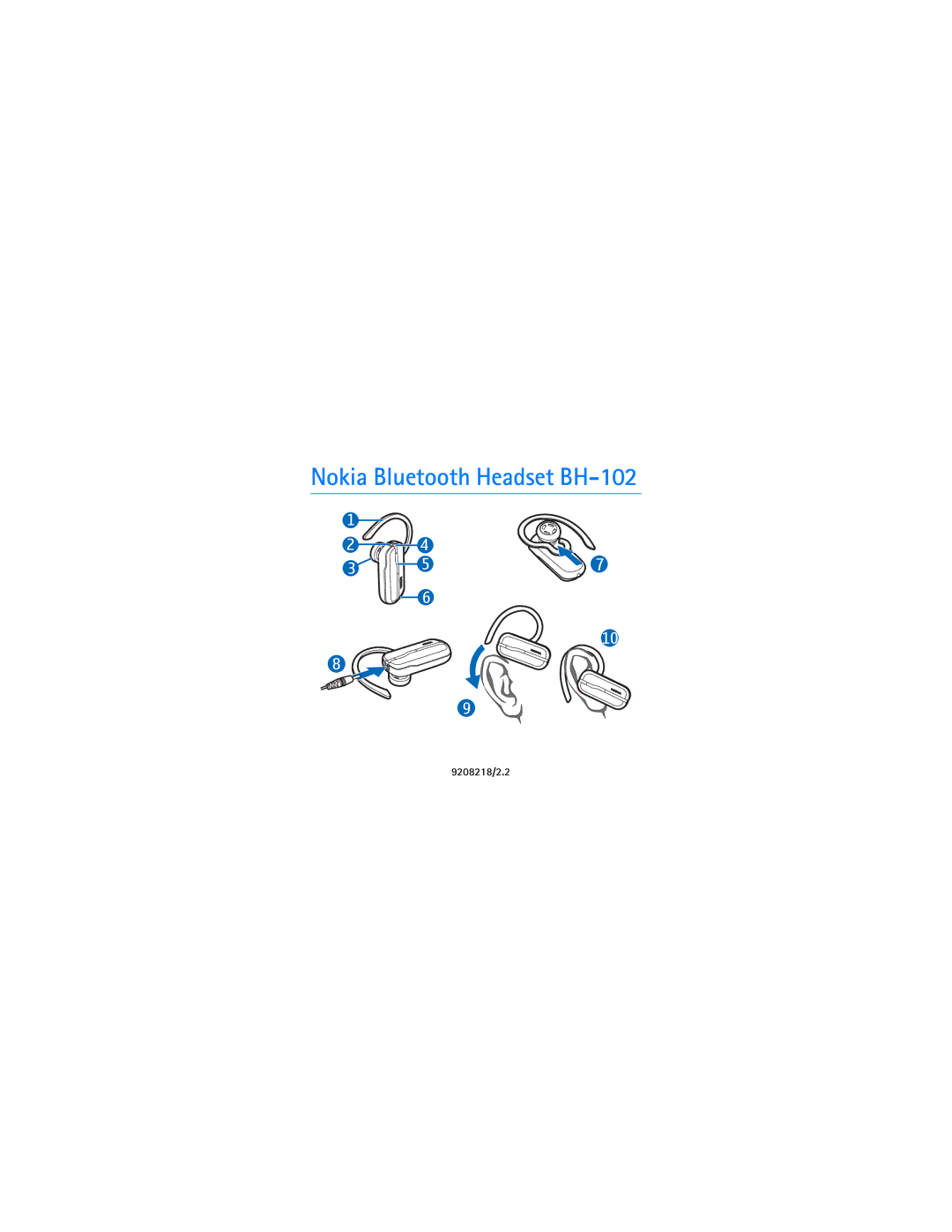 Nokia manual Nokia Bluetooth Headset BH-102, 9208218/2.2 