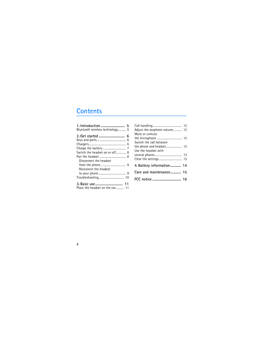 Nokia BH-300 manual Contents 