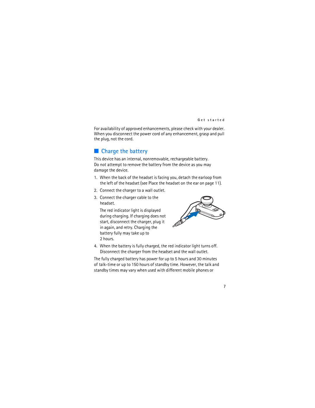 Nokia BH-300 manual Charge the battery, Hours 