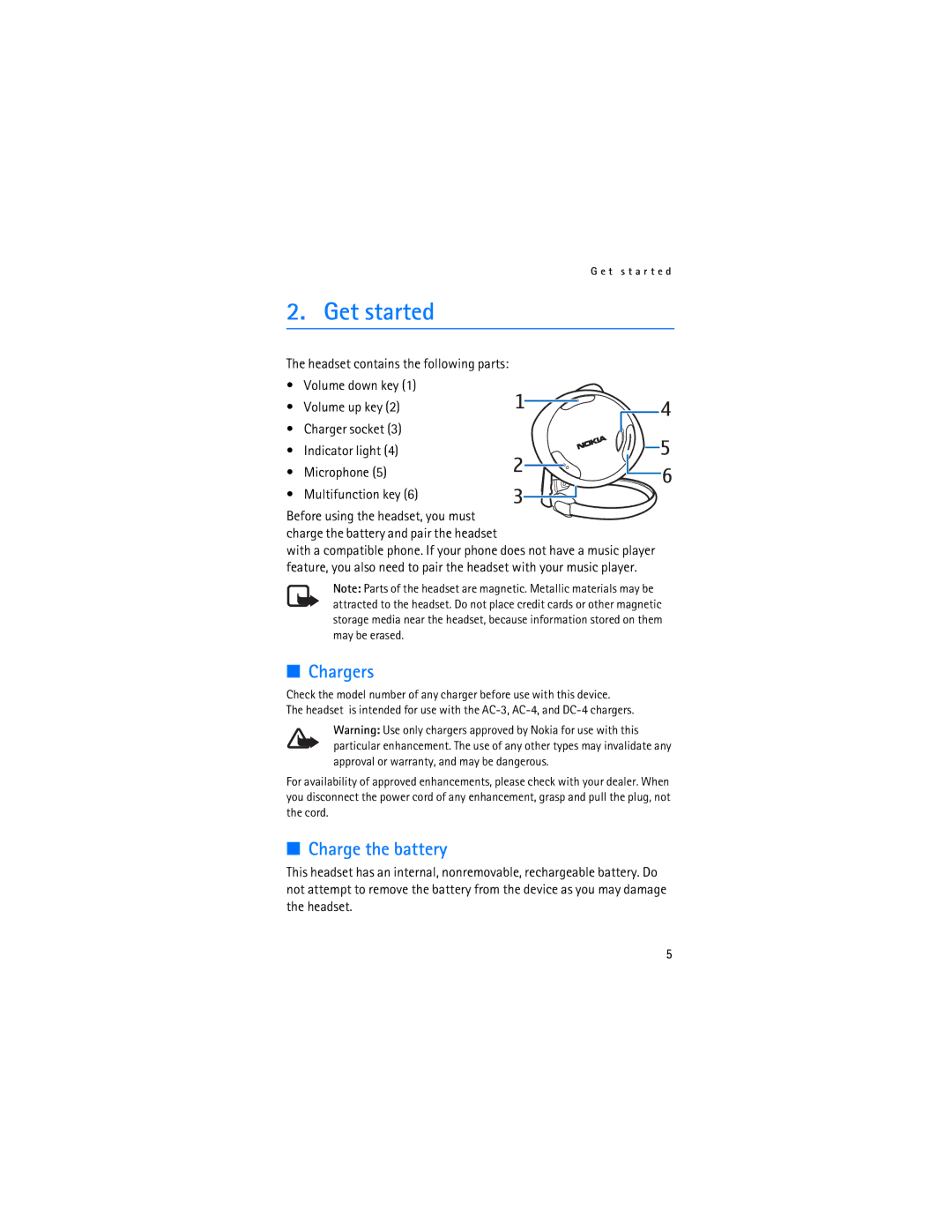 Nokia BH-501 manual Chargers, Charge the battery 